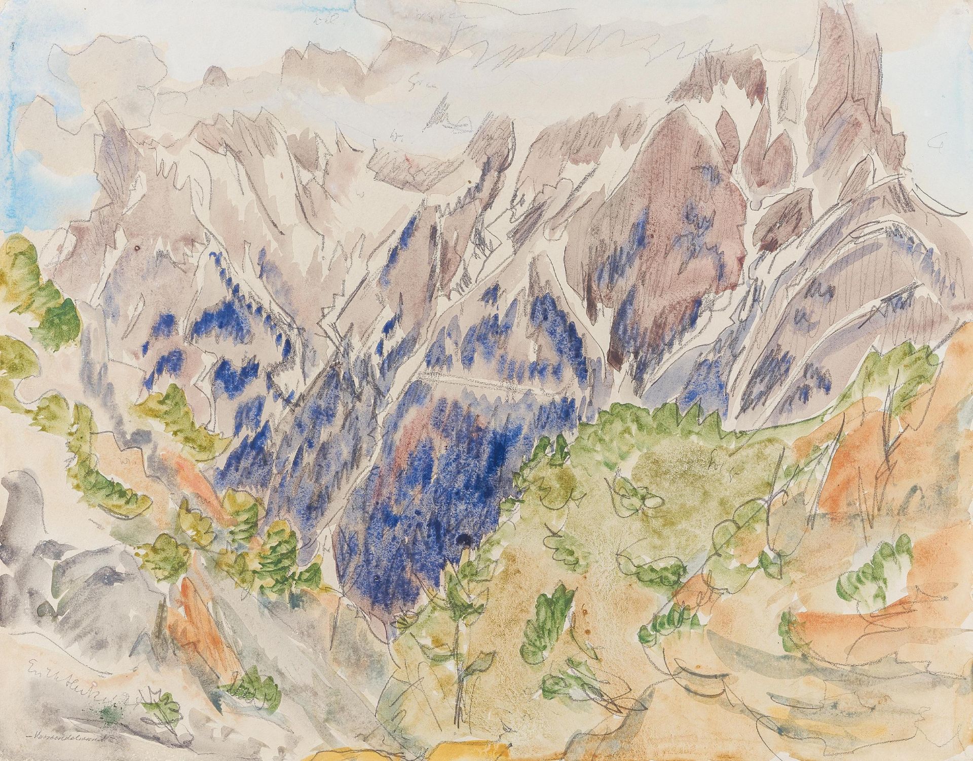 Heckel, Erich1883 Döbeln - 1970 Radolfzell"Karwendelwand". 1924. Aquarell über Bleistiftzeichnung