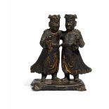 HE-HE ERXIAN - DIE HIMMLISCHEN ZWILLINGE. China. Yuan- bis Ming-Dynastie. Bronze mit Resten von