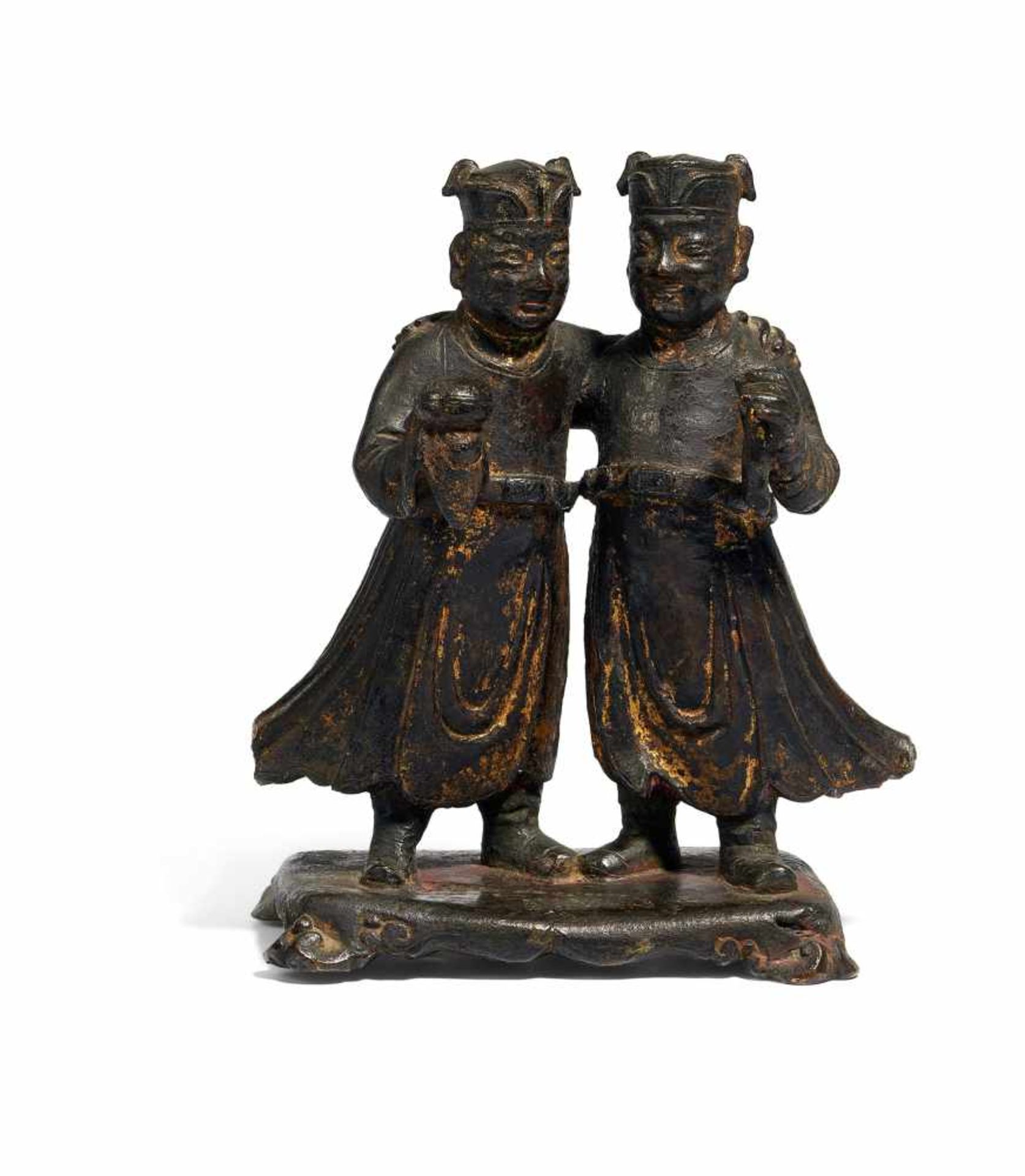 HE-HE ERXIAN - DIE HIMMLISCHEN ZWILLINGE. China. Yuan- bis Ming-Dynastie. Bronze mit Resten von