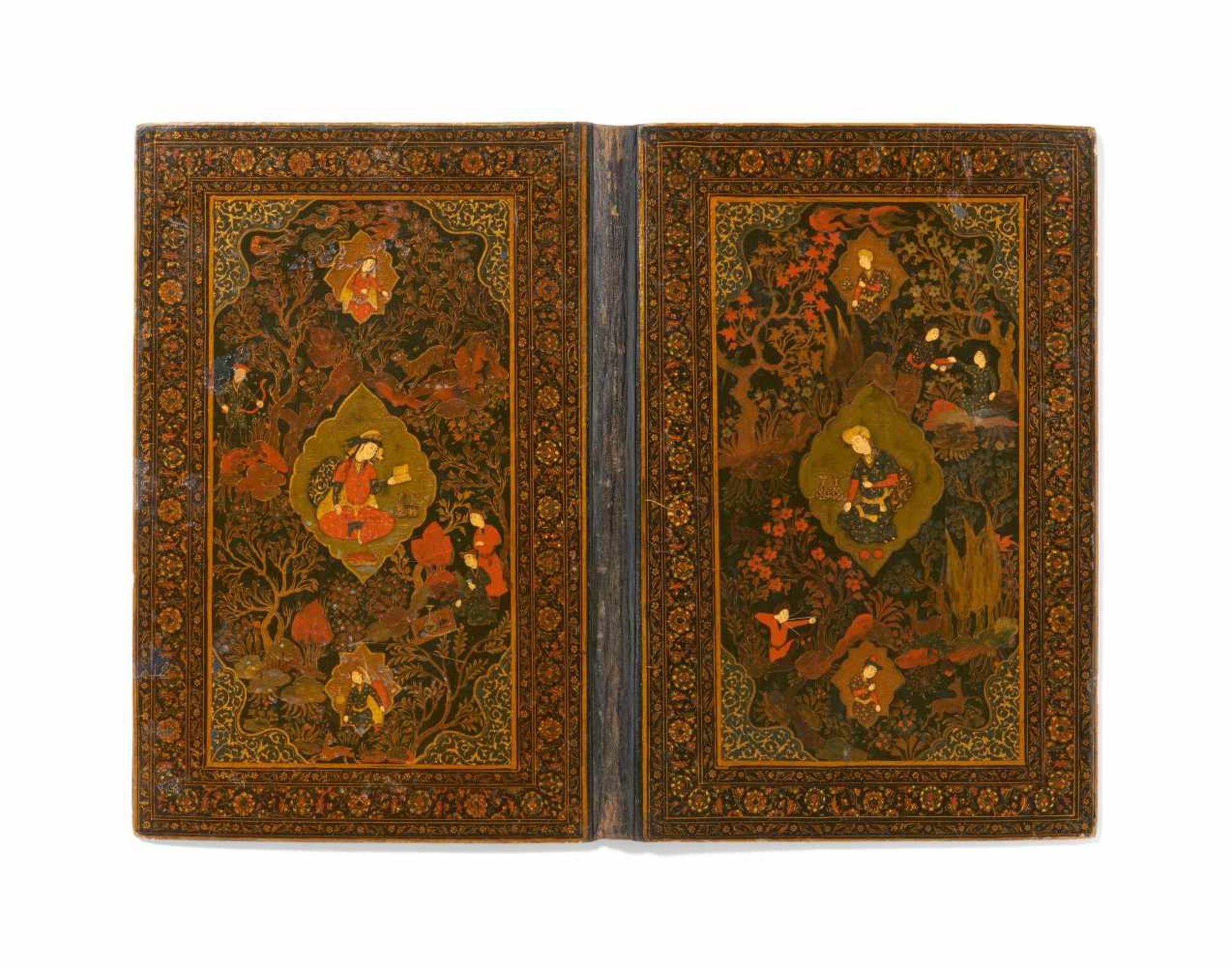 BEDEUTENDER REICH BEMALTER BUCHEINBAND (JILD-I KITAB). Persien. Safavid-(1501-1722) oder Qajar-