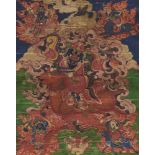 SELTENES THANGKA DES DAMCHEN GARWA NAGPO. Mongolei. 19. Jh. Pigmente und Metall auf grundiertem