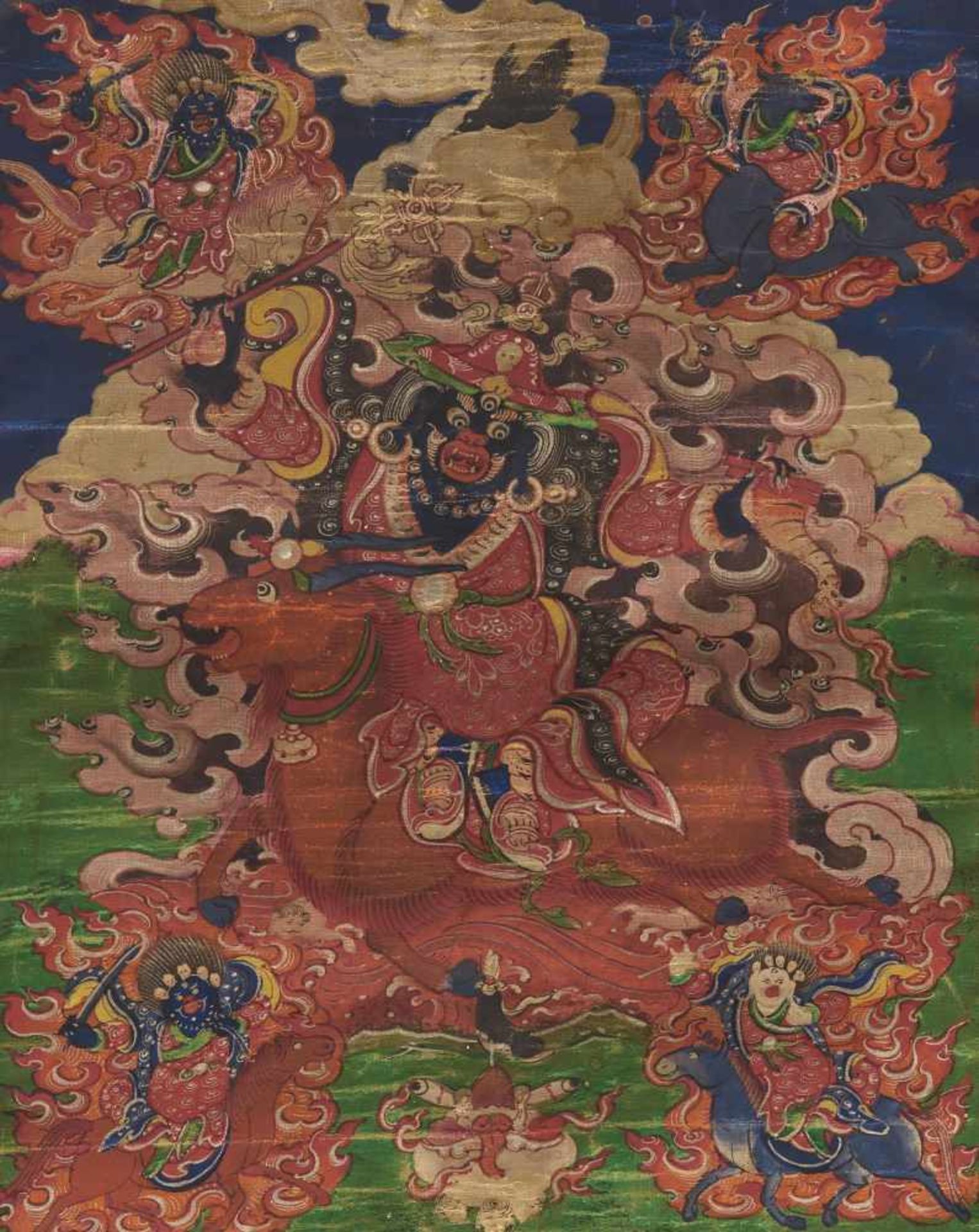 SELTENES THANGKA DES DAMCHEN GARWA NAGPO. Mongolei. 19. Jh. Pigmente und Metall auf grundiertem