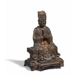 DAOISTISCHE GOTTHEIT. China. Ming-Dynastie (1368-1644). Bronze mit Resten von Vergoldung. Sitzend