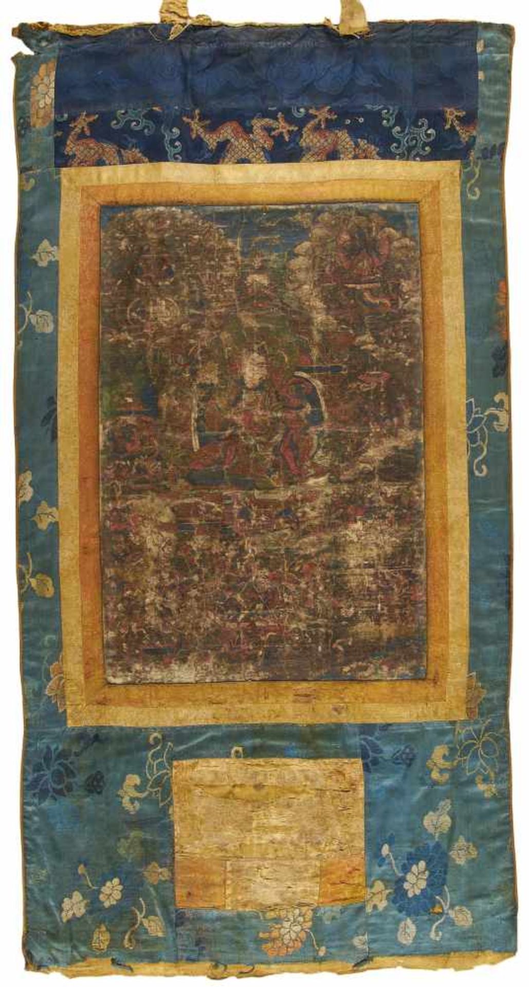 THANGKA DES KÄMPFENDEN BUDDHAKÖNIGS RUDRACAKRIN. Ladakh/Tibet. 18./19. Jh. Pigmente und Gold auf