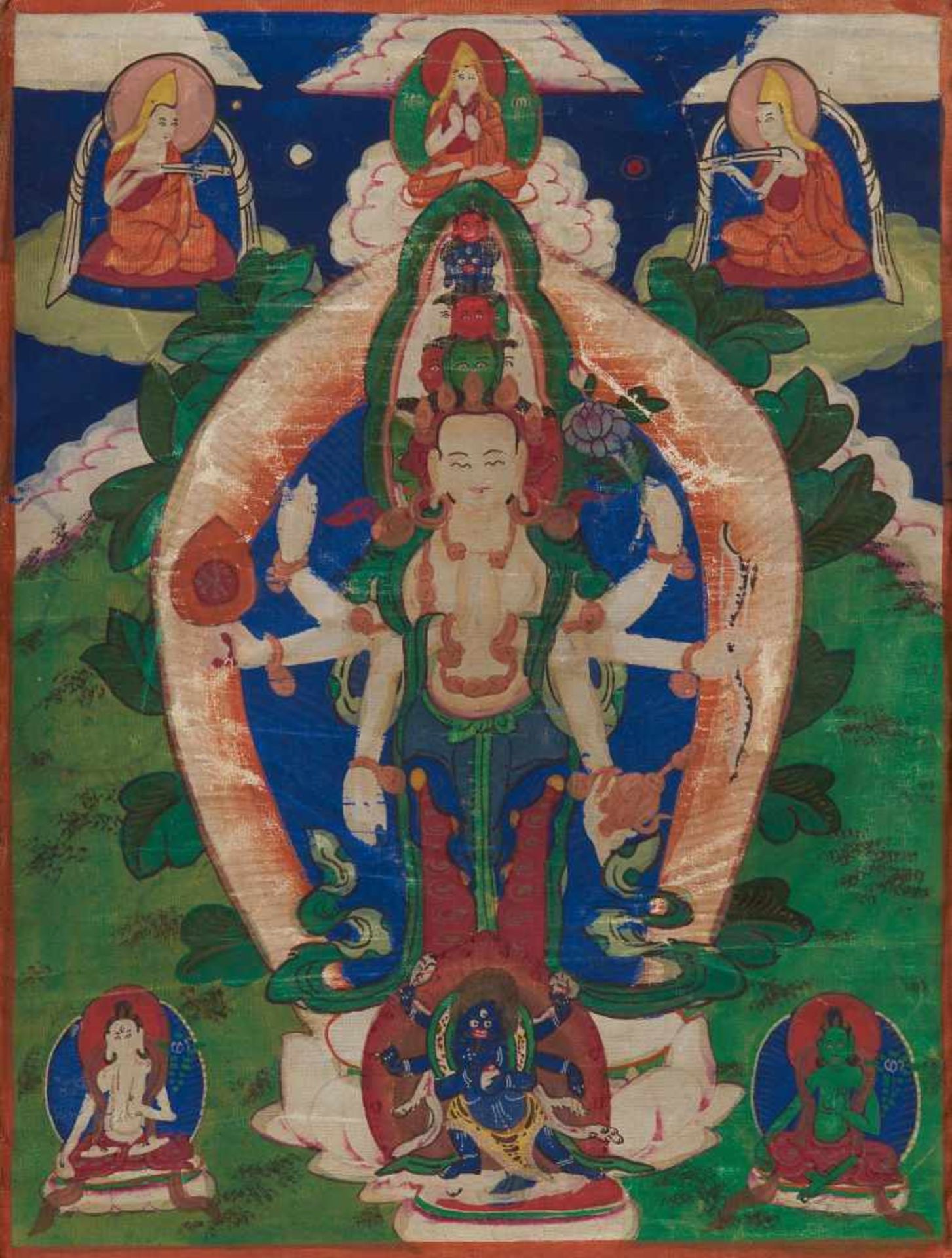 THANGKA DER WEIßEN TARA. Mongolei. 19./20. Jh. Pigmente und Gold auf grundiertem Gewebe. Die Tara - Bild 2 aus 2