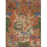 SELTENES THANGKA DES PEHAR GYALPO. Mongolei. 18./19. Jh. Pigmente und Blattmetall auf grundiertem