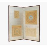 BYÔBU STELLSCHIRM MIT MANDALA. Japan. Datiert Shôwa 8, entspricht 1936. Papier mit Blattsilber auf