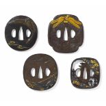 VIER TSUBA. Japan. Edo-Zeit. 18./19. Jh. Bronze und drei aus Eisen mit Bronze und Gold. a) Maru
