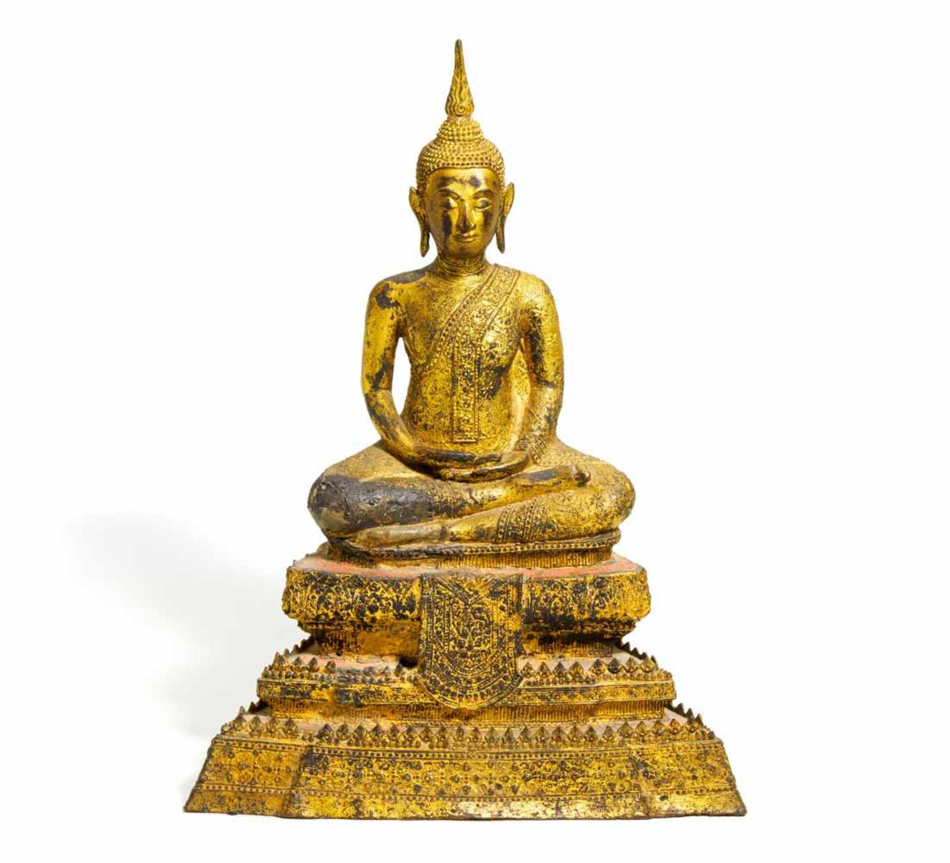 BUDDHA IN MARAVIJAYA. Thailand. Ratanakosin. 18./19. Jh. Bronze mit Vergoldung. Höhe 50,5cm. Zustand