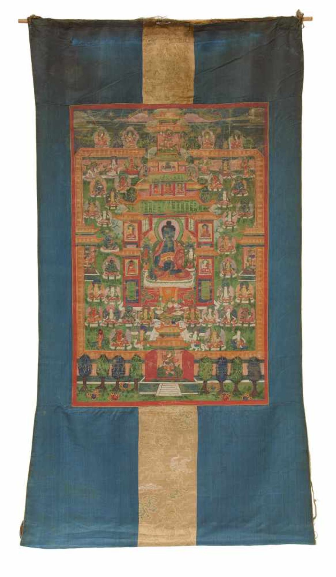 THANGKA DES BHAISAJYAGURU IM PALAST DES ÖSTLICHEN PARADIESES. Mongolei. 18./19. Jh. Pigmente und - Bild 2 aus 2