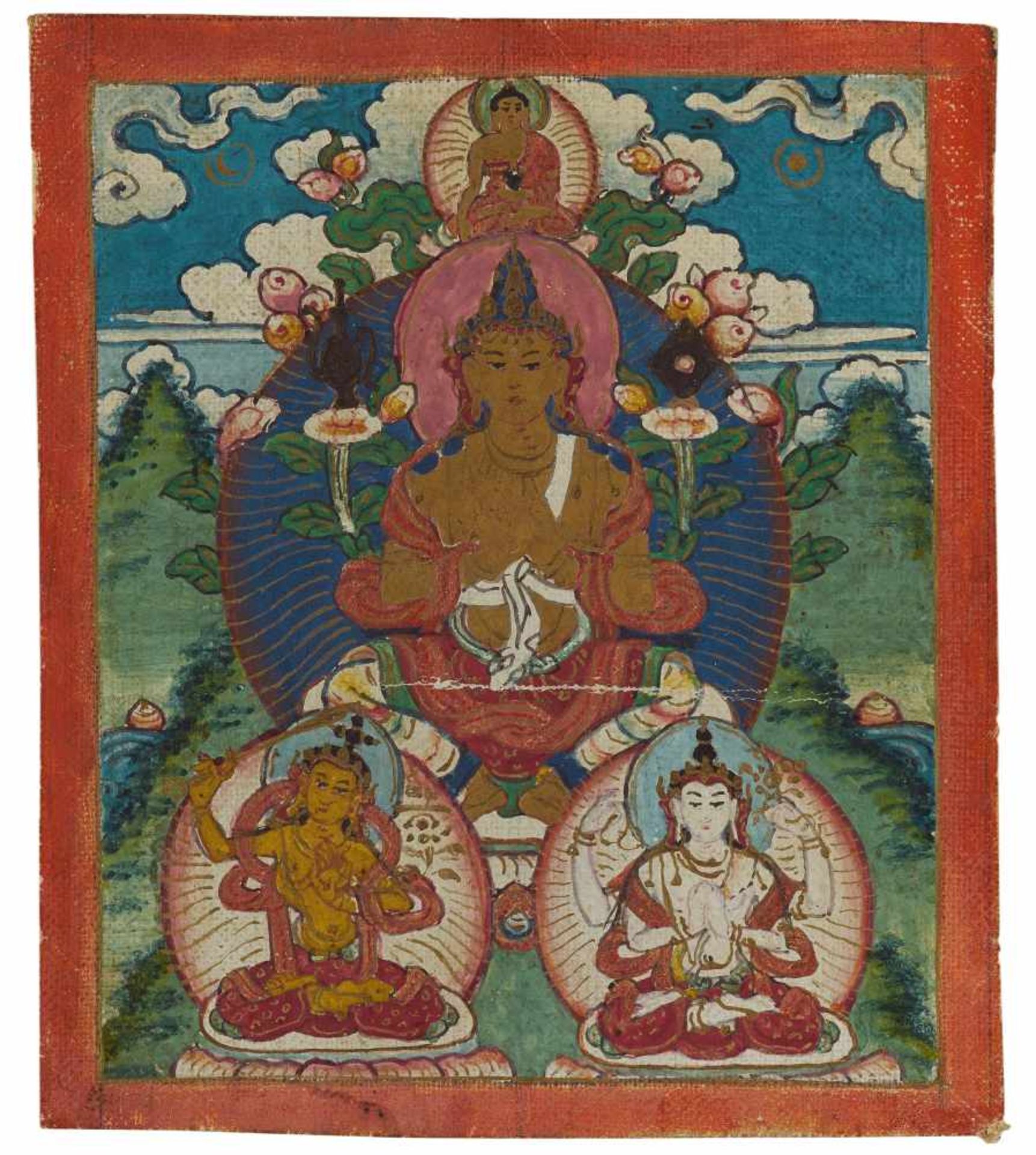 ZWEI MINIATUR-THANGKA UND ZWEI TSAKLI. Mongolei/Tibet. 18./19. Jh. Pigmenten und Gold auf - Bild 3 aus 5