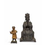 WENCHANG WANG UND EIN HIMMELSWÄCHTER. China. Ming-Dynastie. 17. Jh. Bronze mit dunkler Patina, die