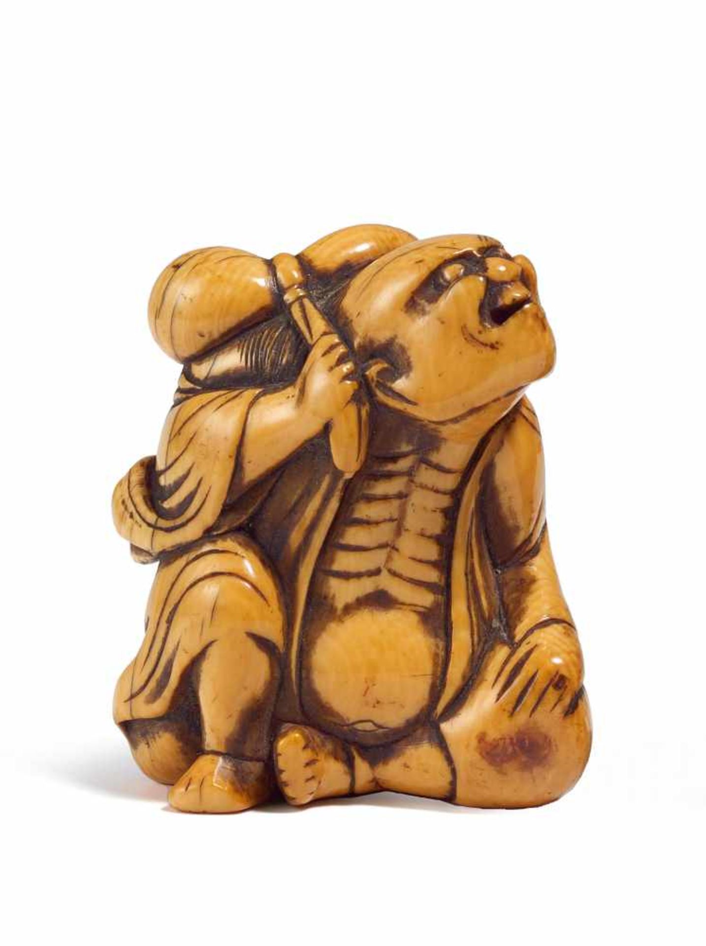 NETSUKE: CHOKARO SENNIN MIT KALEBASSE. Japan. Edo-Zeit. 18./19. Jh. Elfenbein mit schöner,