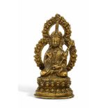 PADMASAMBHAVA. Tibet. 18./19. Jh. Bronze mit Resten polychromer Bemalung. Boden verschlossen mit