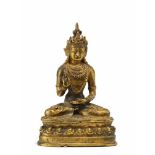 AMOGHASIDDHI. Tibet. 17. Jh. oder später. Kupferbronze mit Feuervergoldung. In seiner Bodhisattva-