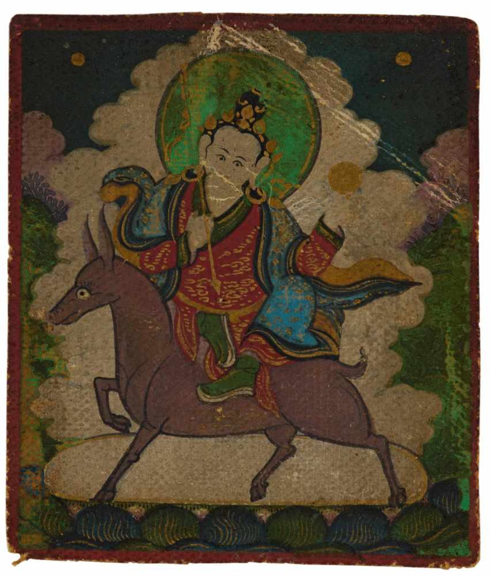 ZWEI MINIATUR-THANGKA UND ZWEI TSAKLI. Mongolei/Tibet. 18./19. Jh. Pigmenten und Gold auf - Bild 4 aus 5