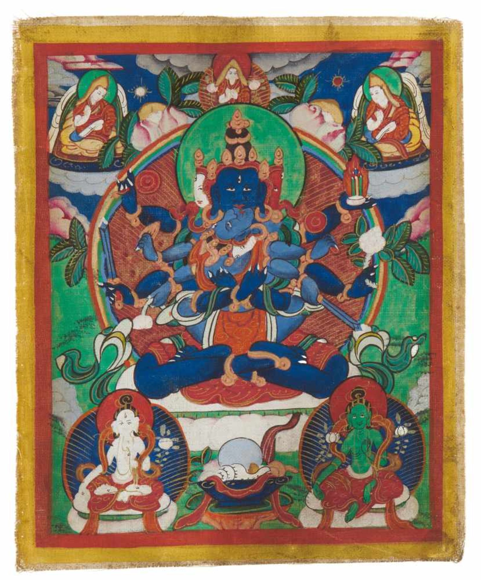 ZWEI MINIATUR-THANGKA UND ZWEI TSAKLI. Mongolei/Tibet. 18./19. Jh. Pigmenten und Gold auf - Bild 2 aus 5