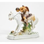 PORCELAIN FIGURE OF A HUN ON HIS HORSE. Meissen. Before 1924. Model E. Hösel. Porcelain, colour