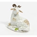 SMALL PORCELAIN RAM. Meissen. 18. Jh. Modell J.J. Kaendler, 1748. Porzellan, sparsam farbig