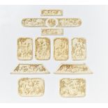 COLLECTION OF 13 IVORY RELIEF PANELS WITH MYTHOLOGICAL SCENES. France. End of the 19th century.