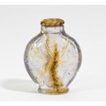 GLASS FLACON WITH LILY BLOSSOM. Gallé, Emile. Nancy. Ca. 1884. Acromatic glass with partial powder