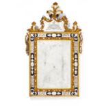 LARGE BAROQUE STYLE GILTWOOD MIRROR WITH DOGE'S COAT OF ARMS. Venice. Ca. 1900. Wood carved and