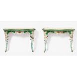 PAIR OF ROCOCO-STYLE PORCELAIN CONSOLES. Presumably France. 19th century. Porcelain, decorated in