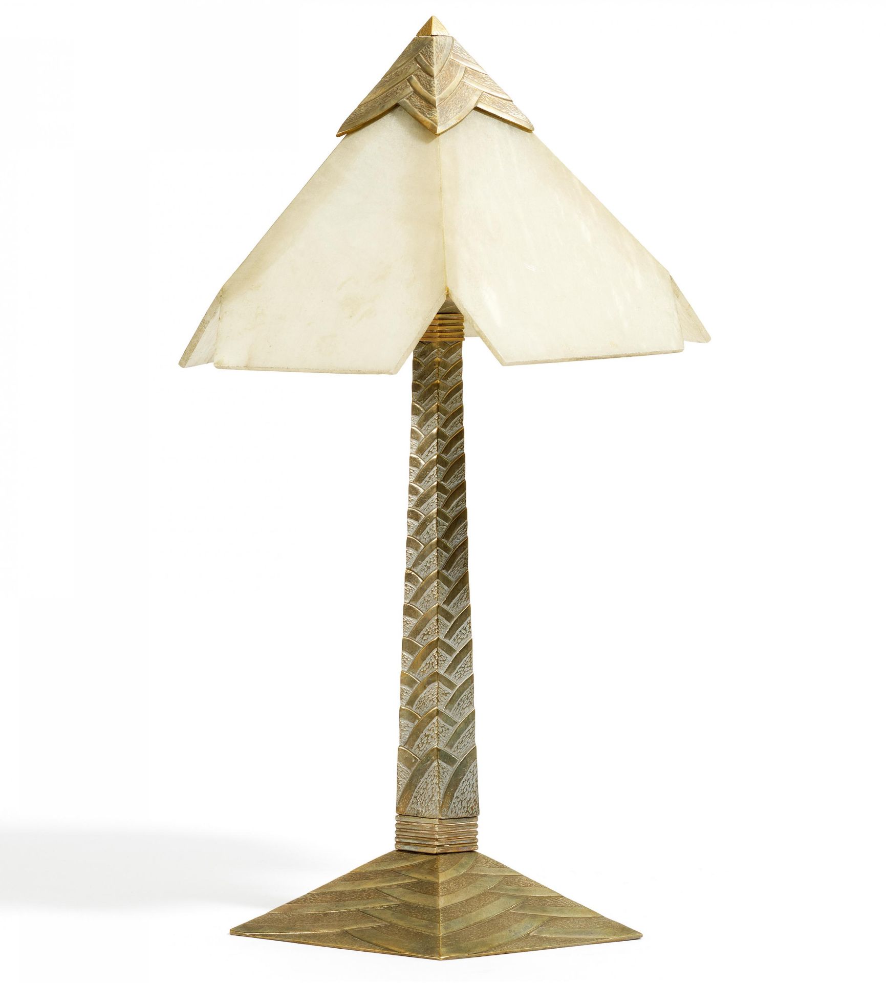 ART DECO TABLE LAMP MADE OF NICKELPLATED METAL AND ALABASTER. Cheuret, Albert. (1884 - 1966). Ca.