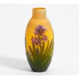 GLASS VASE WITH HYACINTHS. Gallé, Emile. Nancy. Ca. 1925-1930. Acromatic glass, yellow interior