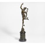 BRONZE FIGURINE OF MERCURY. Italy. Copy after Giambologna. Bronze patinated. Marble base. Height