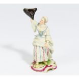 PORCELAIN FIGURINE OF LADY WITH RUFF COLLAR - PROBABLY COLUMBINE FROM THE COMMEDIA DELL'ARTE.