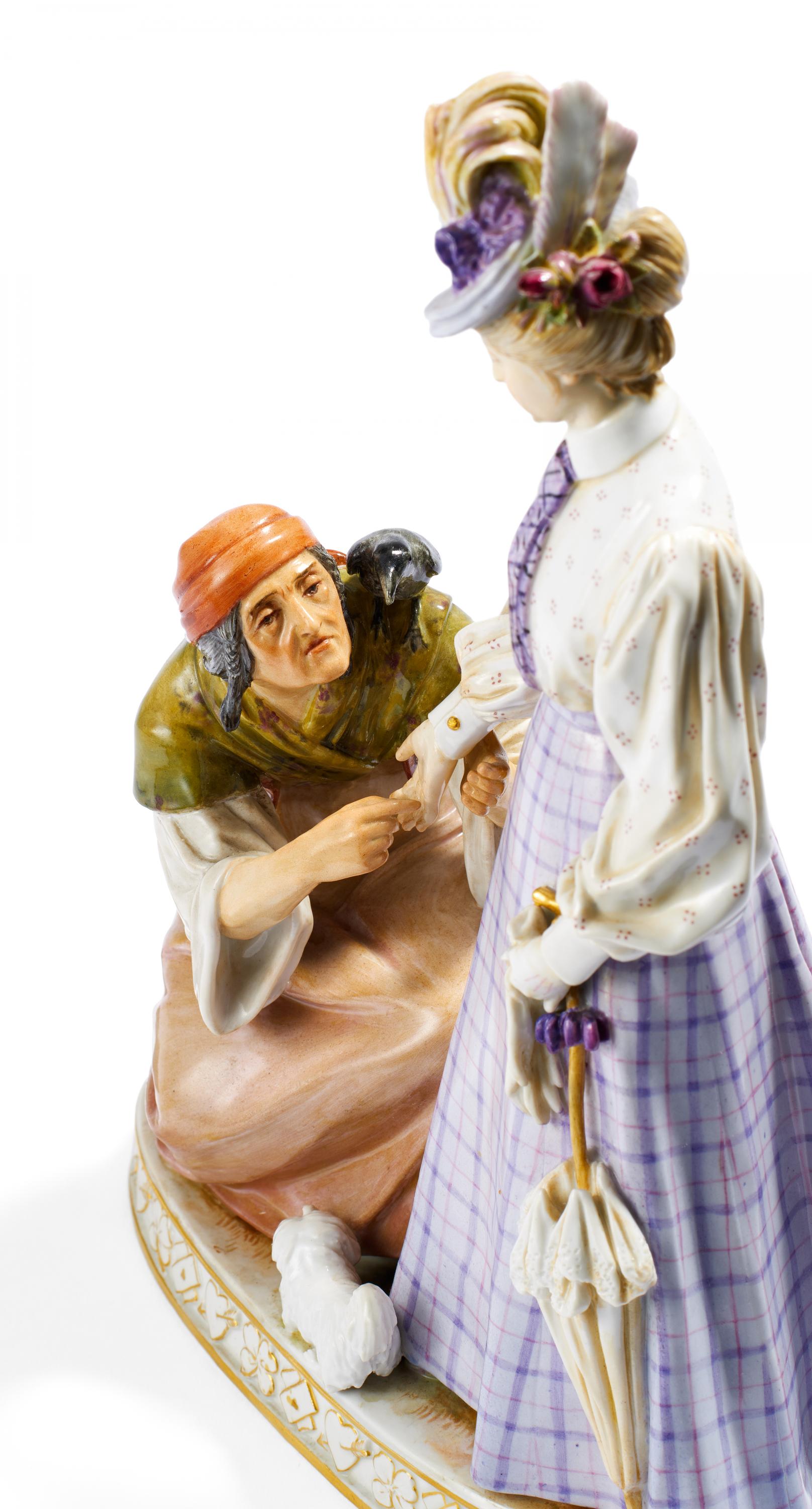 PORCELAIN FIGURE 'THE FORTUNE TELLER'. Meissen. Before 1924. Model A. Rehm, 1898. Porcelain, - Image 2 of 4