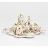 PORCELAIN CHOCOLATE SERVICE A DEUX WITH FLOWER BOUQUETS. Meissen. Ca. 1750/60. Porcelain,