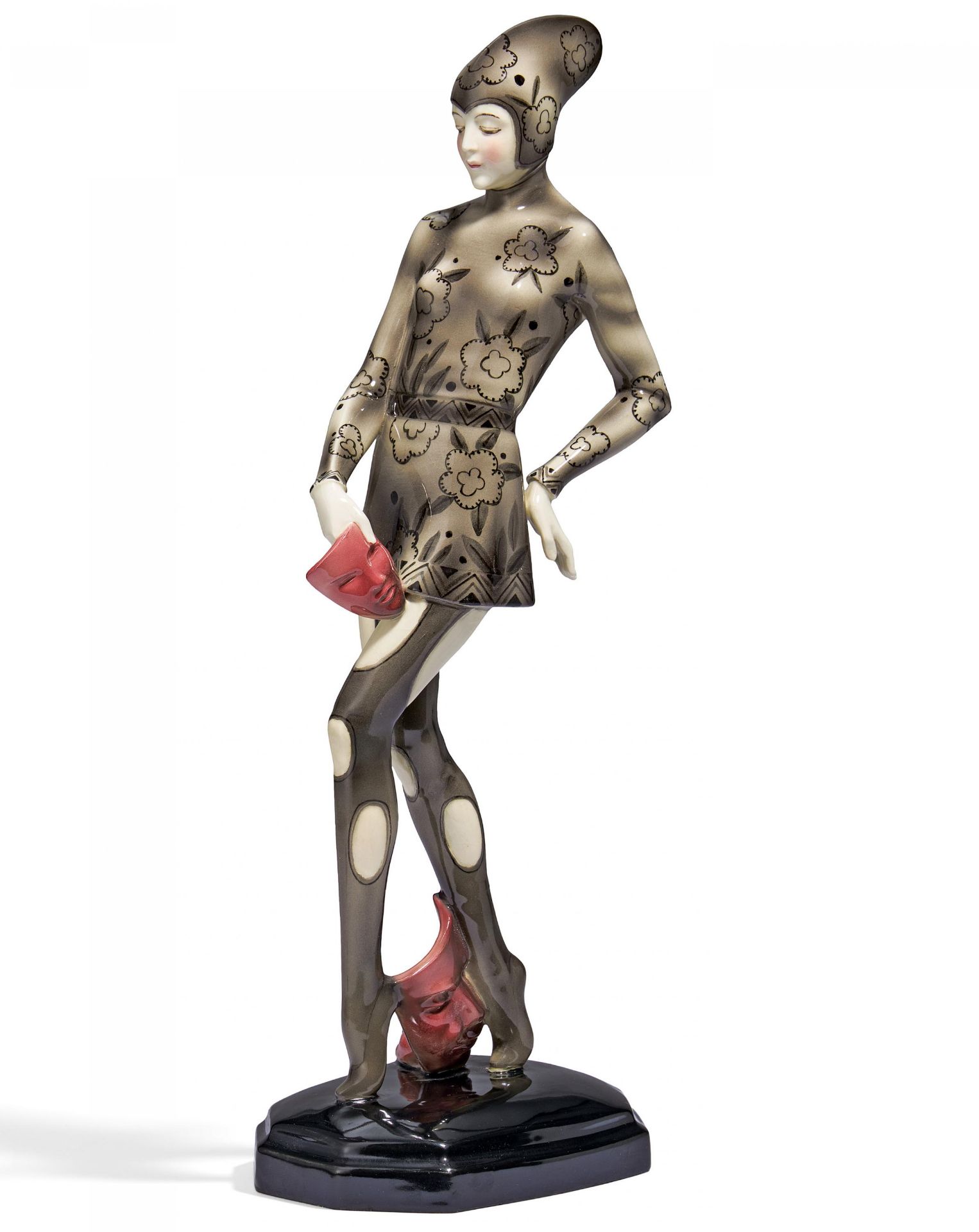 CERAMIC FIGURINE "MASK DANCE". Goldscheider, Friedrich. Vienna. Form ca. 1928-41. Design Stephan