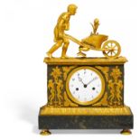 GILDED BRONZE PENDULUM CLOCK WITH GARDENER. Paris. Ca. 1800-10. Lepaute. Bronze gilded and partly