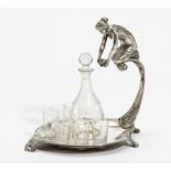 ART NOUVEAU CRUET WITH YOUNG LADY MADE OF SILVERED METAL. WMF. Württembergische Metallwarenfabrik.