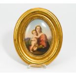 PORCELAIN PAINTING OF THE VIRGIN MARY WITH CHRIST CHILD. KPM. Berlin. 19th century. Porcelain with