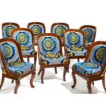 NINE MAHOGANY GONDOLA CHAIRS FROM THE EMPIRE PERIOD. Presumably Berlin. Ca.1815. Mahogany polished