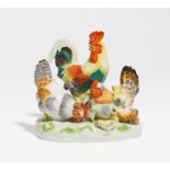 PORCELAIN ENSEMBLE OF CHICKEN. Meissen. Model A. Ringler. Porcelain, enriched in colours. Two