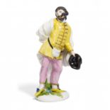 PORCELAIN FIGURINE OF SCAPIN FROM THE COMMEDIA DELL'ARTE. Meissen. 18th century. Model P. Reinicke