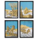 FOUR REVERSE GLASS PAINTING WITH MYTHOLOGICAL SCENES. Augsburg. Dated 1806. After engraving