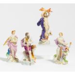 SERIES OF PORCELAIN FIGURES "THE FOUR ELEMENTS". Meissen. Models F.E. Meyer. Porcelain, enriched