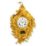 GILDED BRONZE CARTEL CLOCK LOUIS XV. Paris. Ca. 1750. Alexandre Le Faucheur. Gilded bronze. Enamel