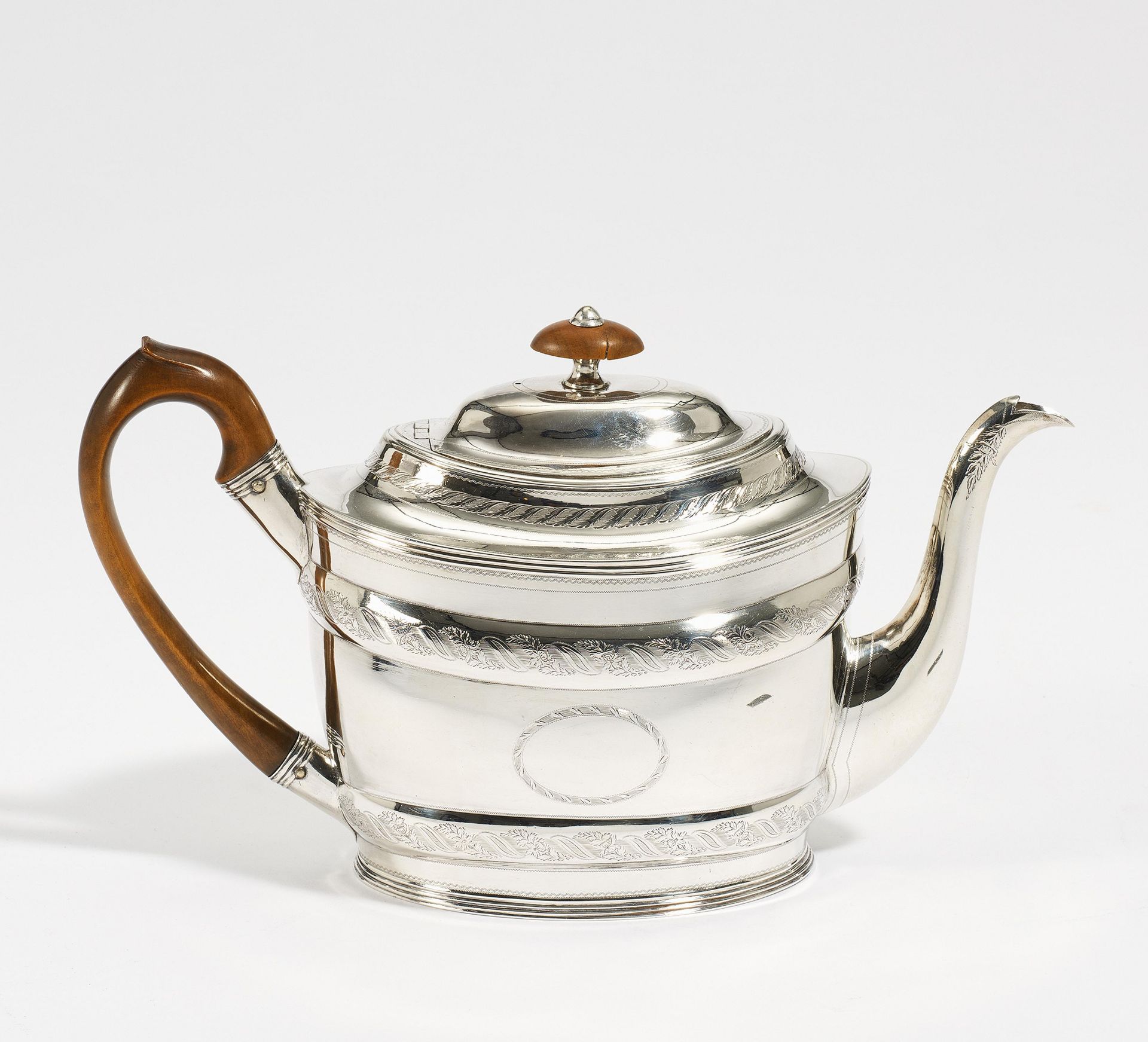 GEORGE III SILVER TEAPOT WITH ENGRAVING. London. 1803-04. Peter, Ann & William I Bateman. Silver,