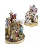 TWO LARGE PORCELAIN ENSEMBLES "GRAPE HARVEST". Meissen. 19th century. Model J.C. Schönheit.