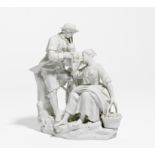 PORCELAIN ENSEMBLE OF GARDENERS. Meissen. Model M.V. Acier. Porcelain, white. Female gardener with