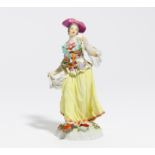 LARGE PORCELAIN FIGURE OF A SHEPHERDESS. Meissen. Model J.J. Kaendler and staff. Porcelain, enriched