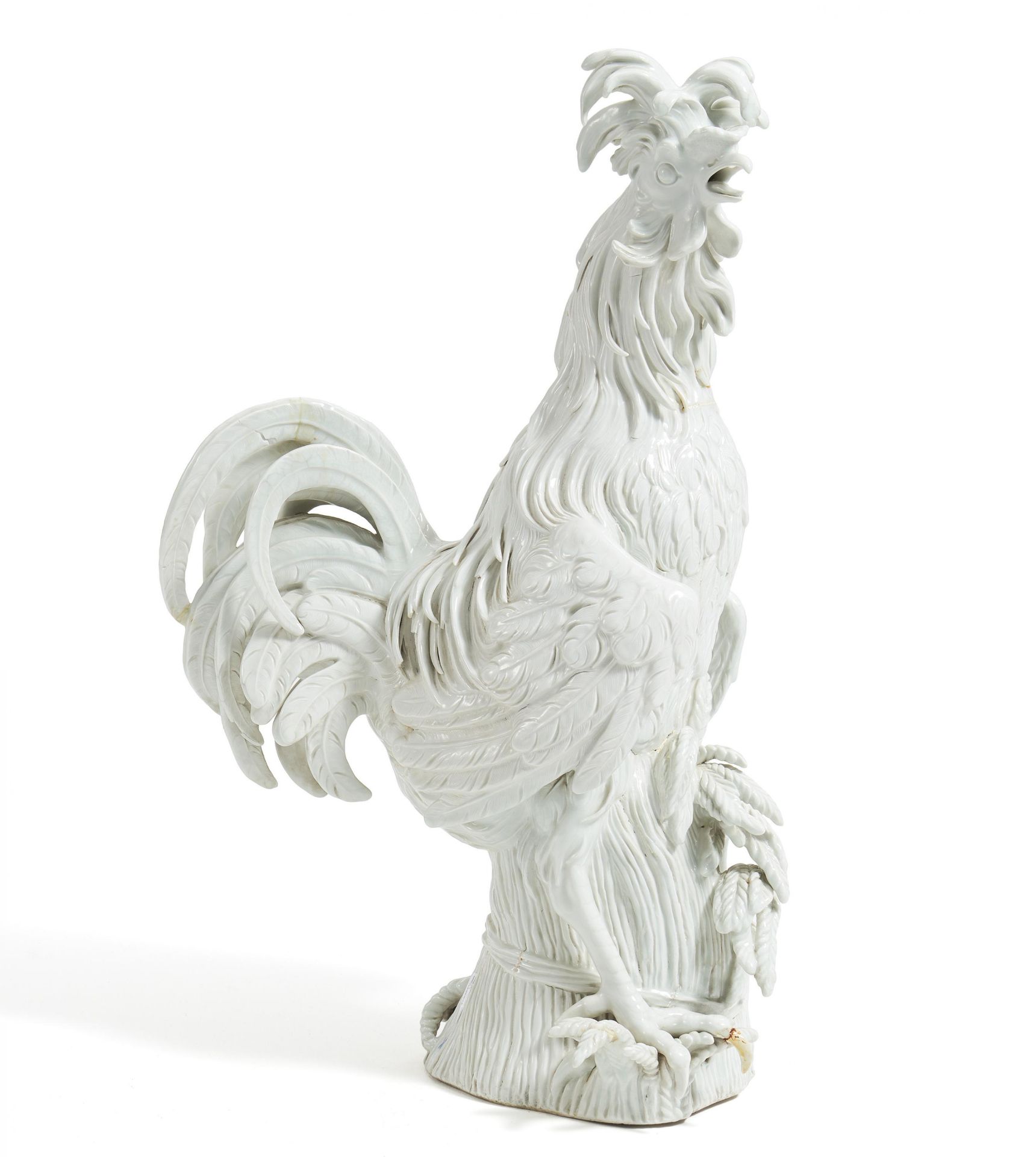 LARGE PORCELAIN FIGURINE OF A PADUAN COCK. Meissen. 1954. Model J.J. Kaendler. Porcelain, white.