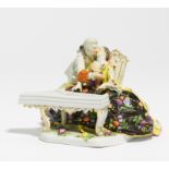 PORCELAIN ENSEMBLE OF GALLANT COUPLE AT A SPINET. Meissen. Model J.J. Kaendler. Porcelain,