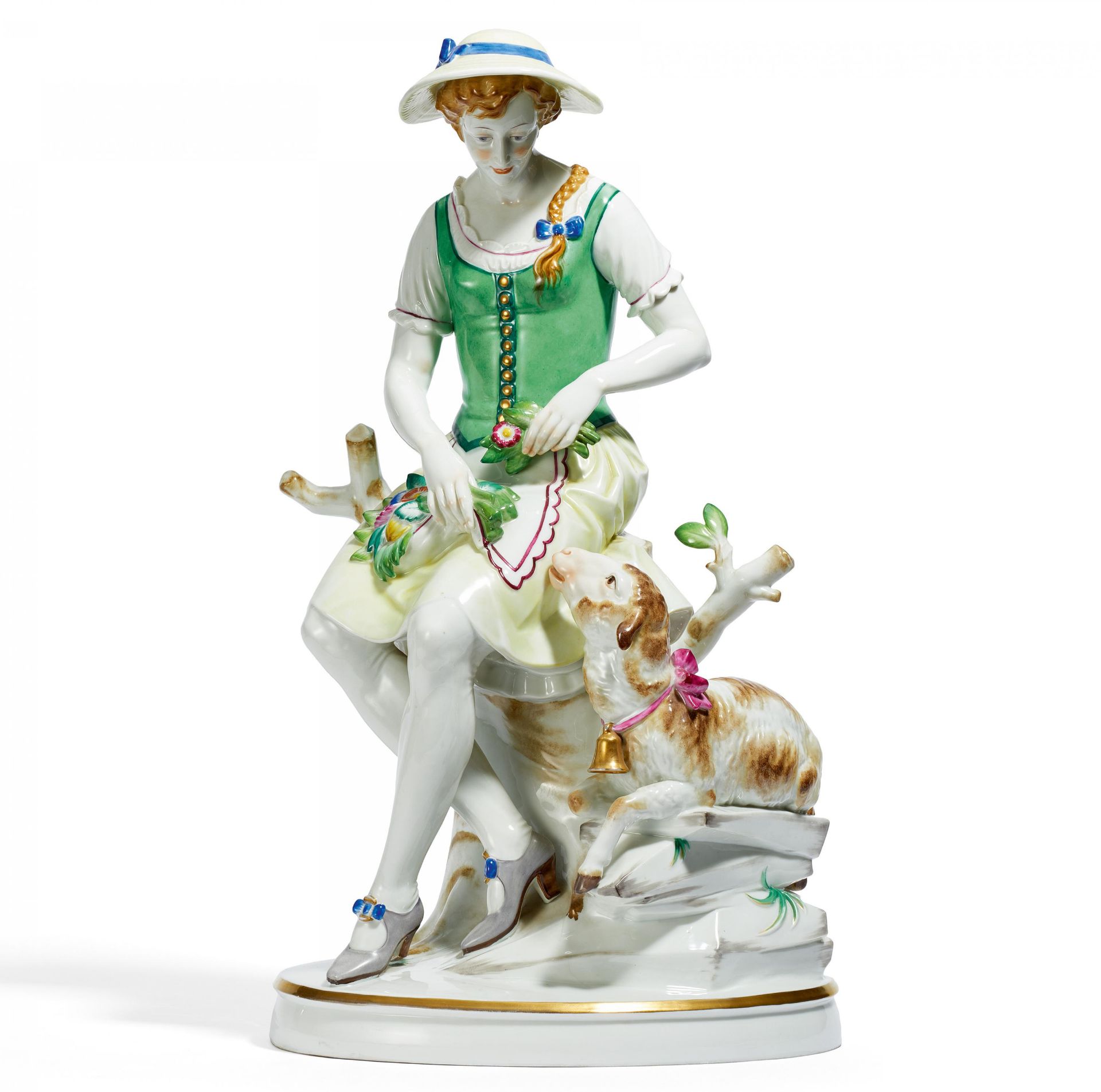 LARGE PORCELAIN FIGURE OF A SHEPHERDESS. Aelteste Volkstedter Porcelain Manufactroy. Volkstedt.